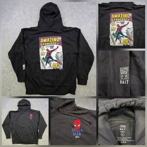 BAIT Spider-Man Hoodie Mens XL Black Amazing‎ Fantasy Comic Graphic Sweatshirt